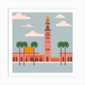 Marrakech Flat Art Horizontal Picture With Palms (3) Art Print