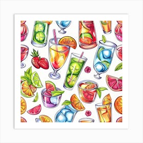 Seamless Pattern Of Drinks 2 Art Print