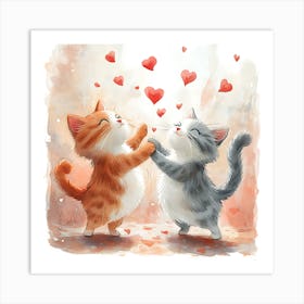 Dancing Cats Under Falling Heart 10 Art Print