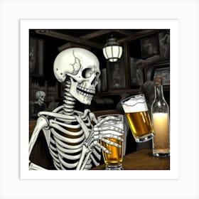 Skeleton Drinking Beer 13 Art Print