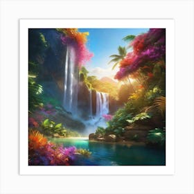 Waterfall In The Jungle 8 Art Print