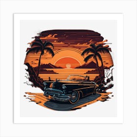 Old Car At Sunset Art Print