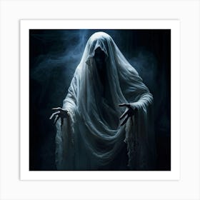 Ghostly Figure Draped In A Shroud Like Veil Hands Reaching Out As If For Help Eyes Wide With Blind (2) Art Print