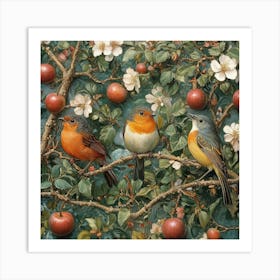 Three Birds In An Apple Tree Art Art Print