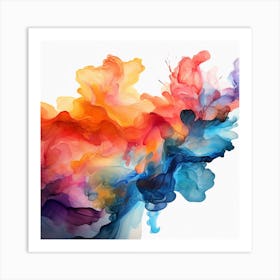 Abstract Colorful Ink Splash On White Background Art Print