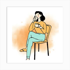 Woman Drinking Coffee 4 Art Print