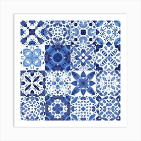 Blue And White Mediterranean Tiles Art Print