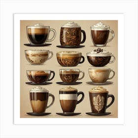 Coffee Cups And Saucers Art Print