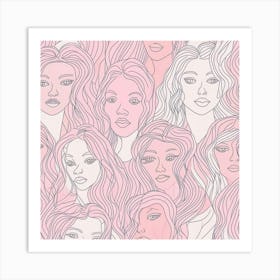 Seamless Pattern Of Women'S Faces 1 Art Print