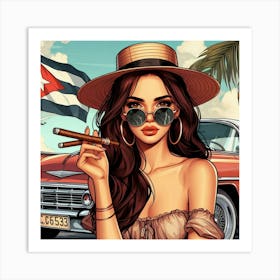 Cuba Girl Smoking A Cigar Art Print