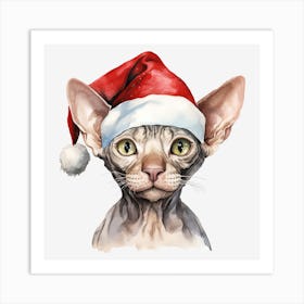 Sphynx Cat In Santa Hat Art Print