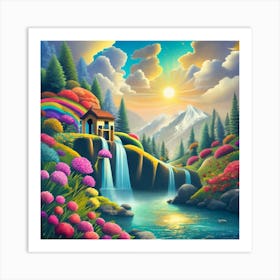 Rainbow Waterfall Art Print