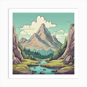 Landscape With Mountains And River Art Print