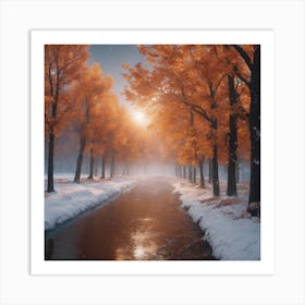 Autumn Trees In The Snow Art Print