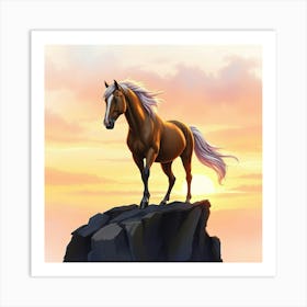 Horse Standing On A Rock 1 Art Print