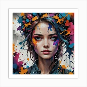 Girl With Paint Splatters Art Print