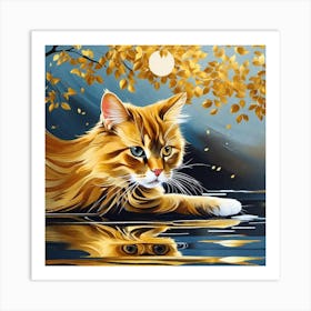 Cat In Water Art Print