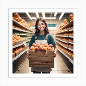 Woman Holding A Box Of Peaches Art Print