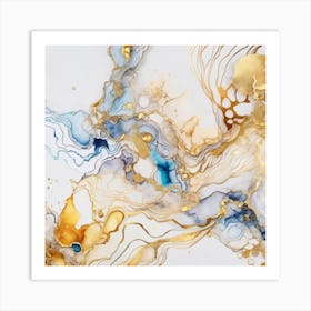 Gold And Blue Abstract Painting 1 Art Print