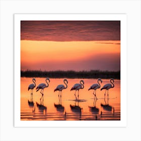 Flamingos At Sunset art print 3 Art Print