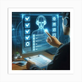 Man Pointing At A Computer Screen Art Print