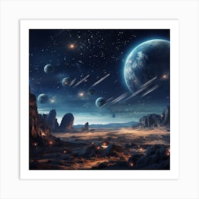 Space Landscape With Planets And Stars Art Print