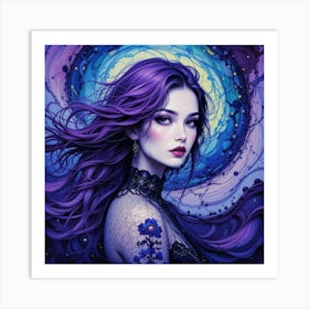 Woman With Purple Hair 1 Art Print