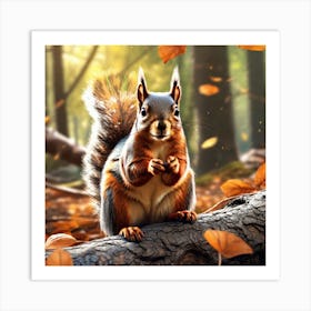 Squirrel In The Autumn Forest 6 Art Print