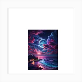 Full Moon Over The Ocean Art Print