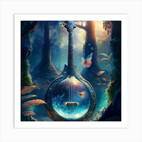 Firefly Banjo, Water, Enchanted, Forest, Kaleidoscope, Colors, Magical, Nature, Music, Instrument, F (10) Art Print