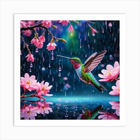 Hummingbird In The Rain Art Print