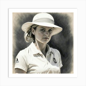 Chalk Painting Of A Female Cricketer Art Print