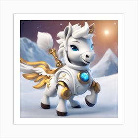A Super Cute Chibi Zodiac Horse, In The Universe, With Snowwhite Shiny Fur, Happy Smile, Happy Smile (3) 1 Art Print