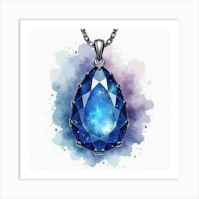 Sapphire Pendant, Watercolor, Celestial Galaxy 1 Art Print