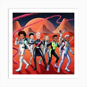 A Vibrant Digital Illustration Of An Astronaut Dance Party 3 Art Print