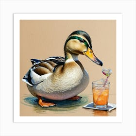 Duck With Drink Art Print