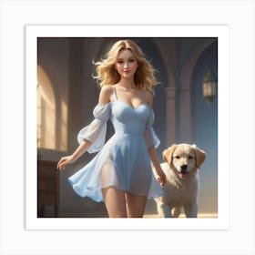 Girl With A Dog Art Print