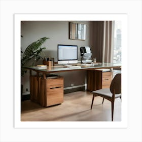 A Photo Of A Modern Office Desk With A Computer Mo Art Print