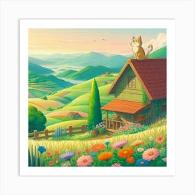 Cat On The Roof Of The House Art Print