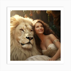 Lion And Woman Art Print