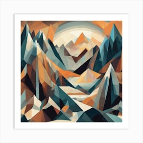 Mystical Mountains Cubism Style Art Print