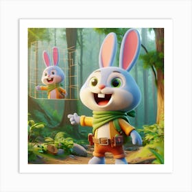 Cartoon Rabbit In The Forest Art Print