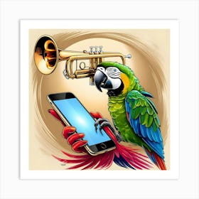 A Highly Detailed Vibrant And Whimsical Illustration Of A Bird With A Mobile Phone 3 Art Print