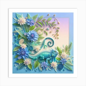 Lizard And Flowers Art Print