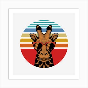 Giraffe With Sunglasses Sunset Retro Art Print