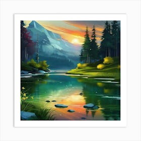 Sunset By The Lake 40 Art Print