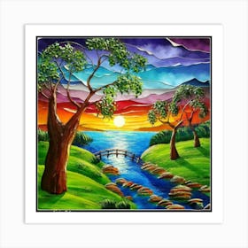 Highly detailed digital painting with sunset landscape design 20 Art Print