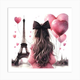 Girl With Balloons In Paris Art Print