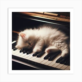 Kitten Sleeping On Piano Art Print