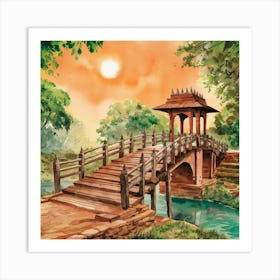 A Serene Watercolor Painting Of A Traditional Indi Art Print